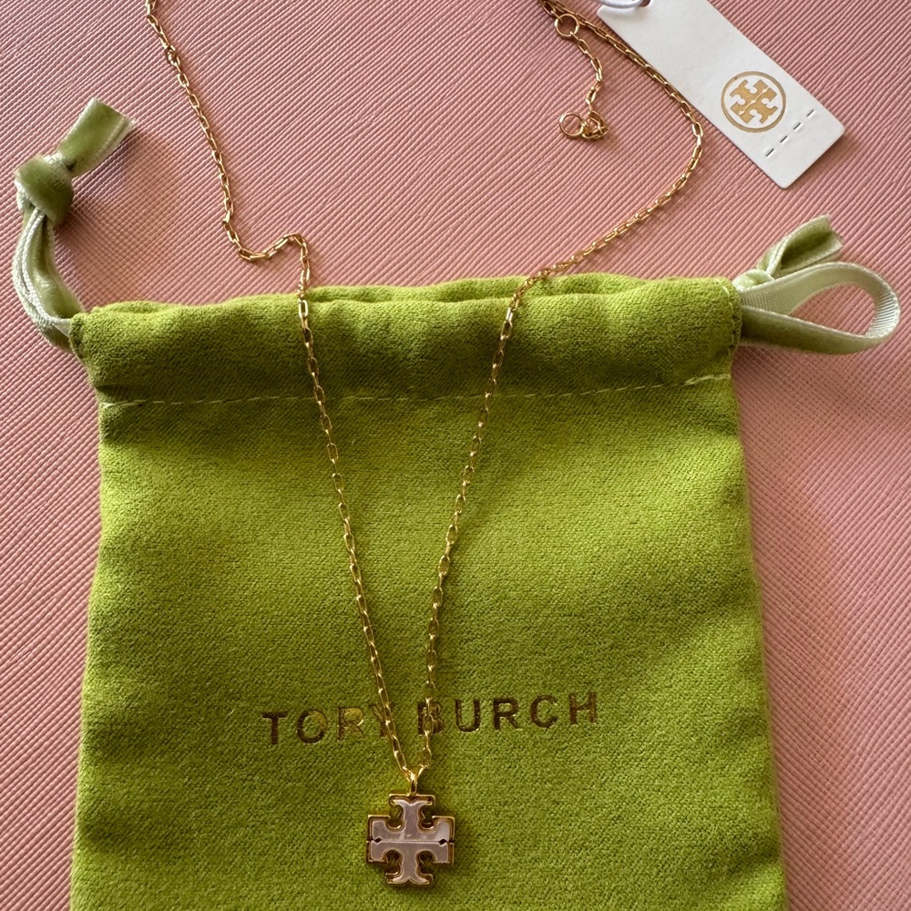 Tory Burch Gold and Mother of Pearl Pendant Necklace